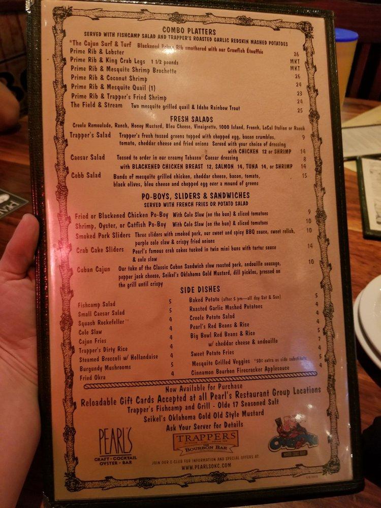 Menu at Trapper's Fishcamp & Grill restaurant, Oklahoma City