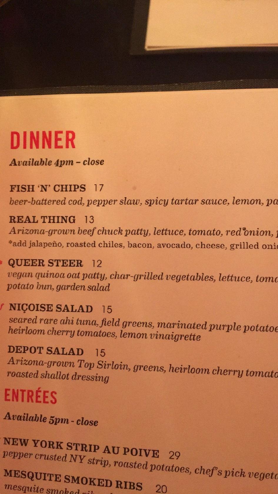 Menu at Cup Cafe, Tucson