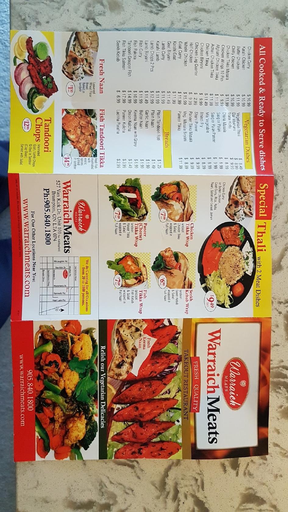 Menu au Warraich Meats Van Kirk Dr. & Mayfield Rd. restaurant, Brampton, 527 Van Kirk Dr