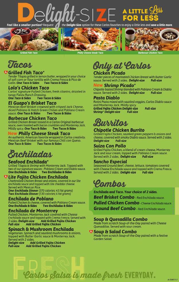 Menu at Carlos O'Kelly's - Hutchinson restaurant, Hutchinson