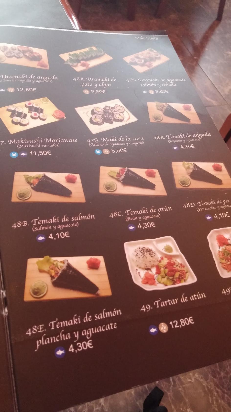 Menu at Restaurante Casa Osaka, Madrid