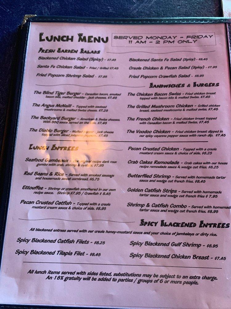 Menu at The Blind Tiger pub & bar, Shreveport