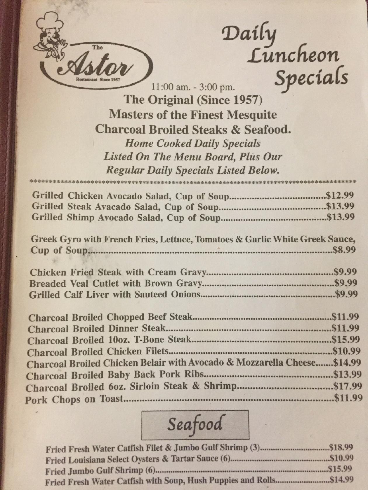 Menu at Astor Restaurant, Corpus Christi