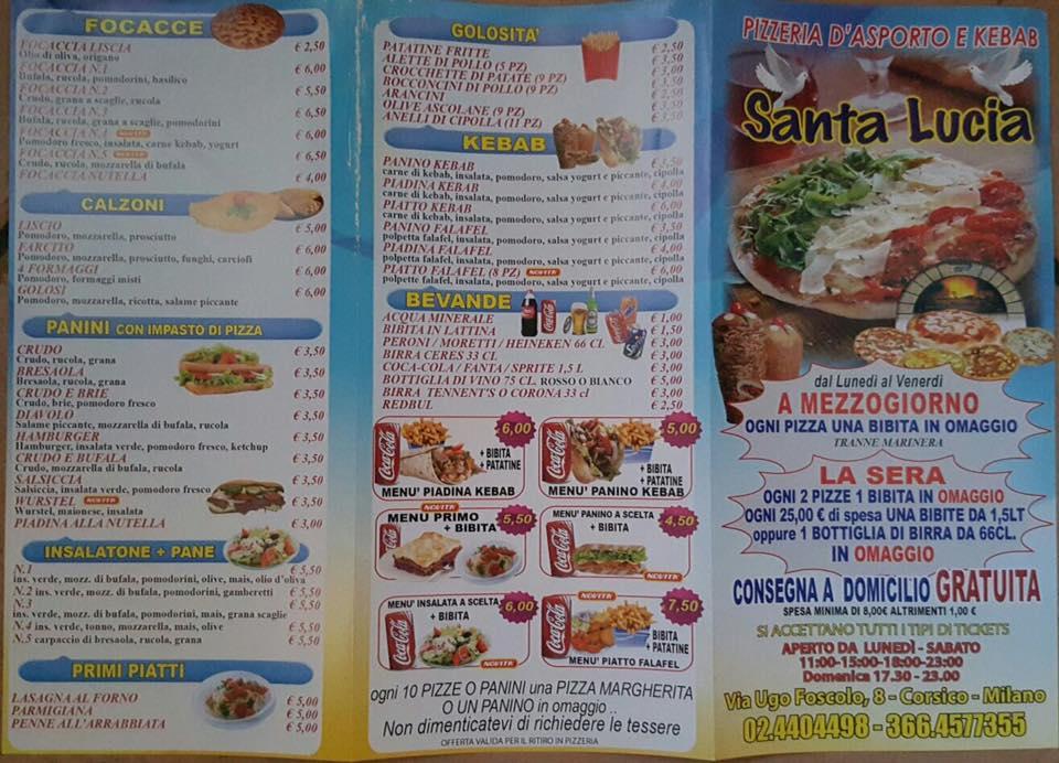 Menu di Pizzeria Kebab Santa Lucia 