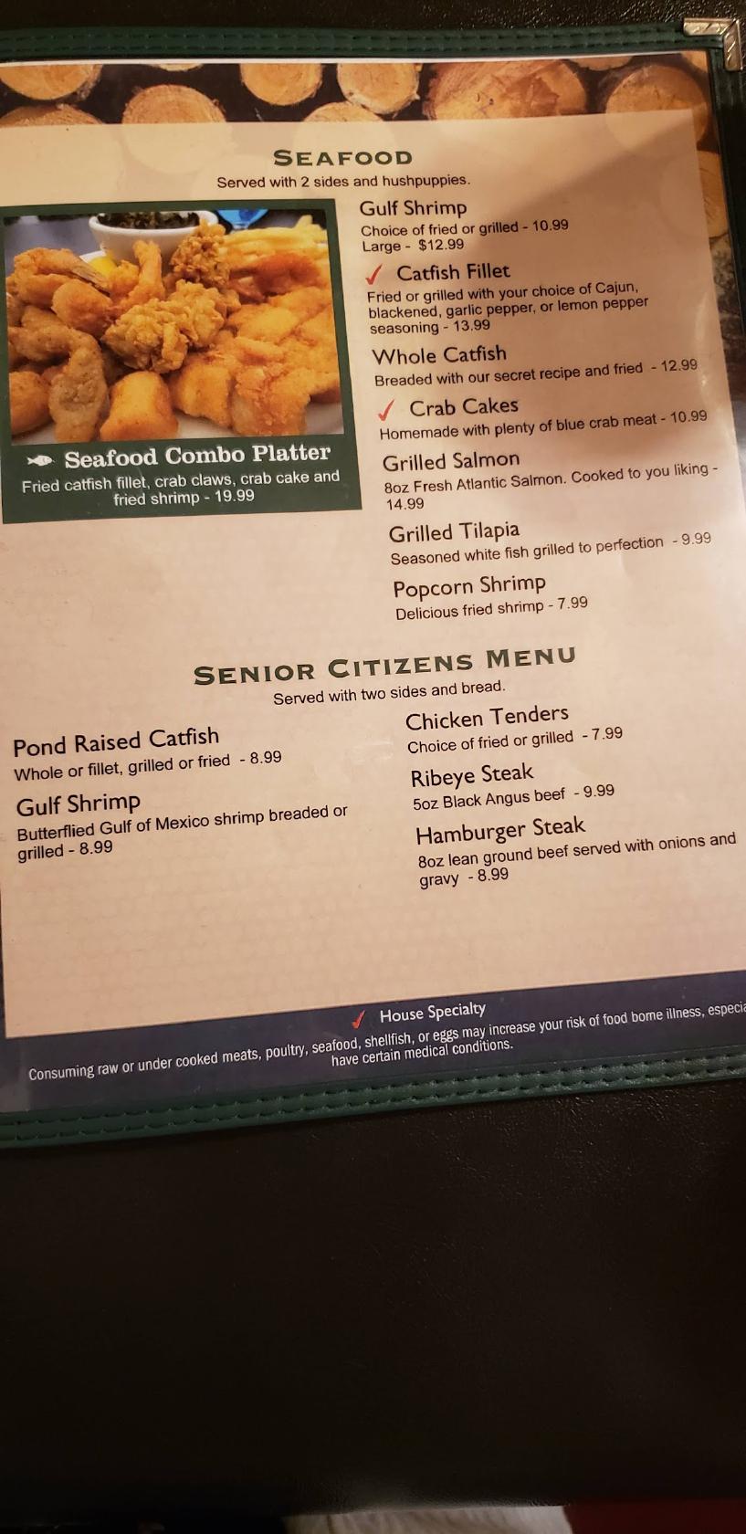 Menu at Cedar Landing restaurant, Winfield