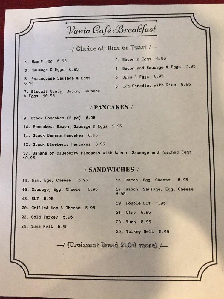 Menu at Vanta Coffee Hub pub & bar, Wailuku