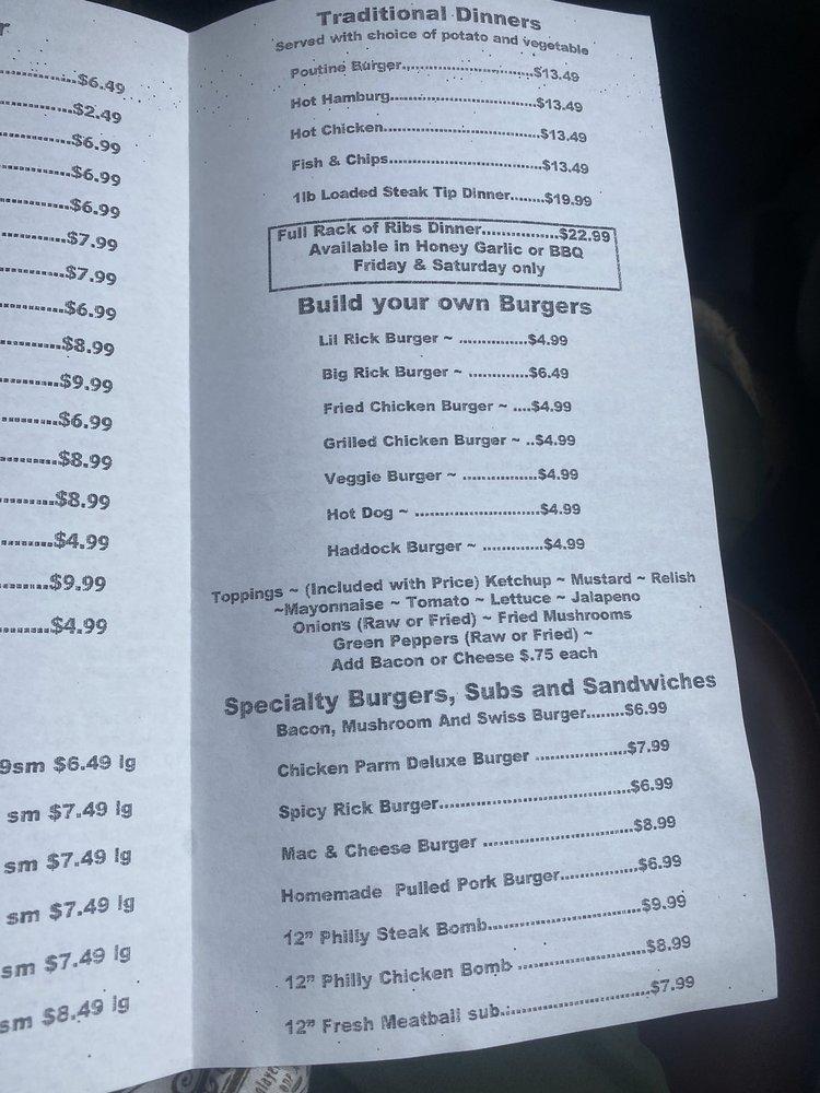 Menu at Big Ricks Burgers & Wings pub & bar, Madawaska