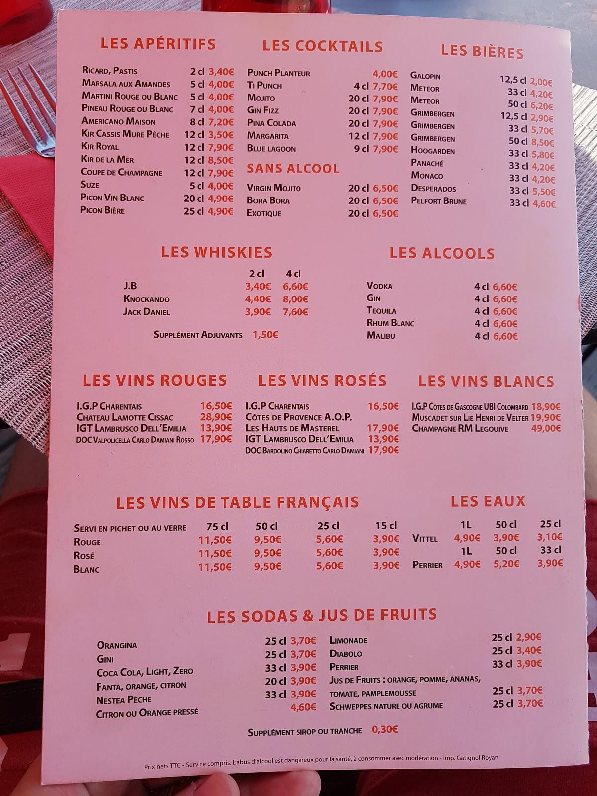 Menu at La Marina restaurant, Royan