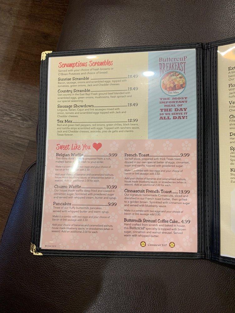 Menu at Buttercup restaurant, Oakland, Cotton St