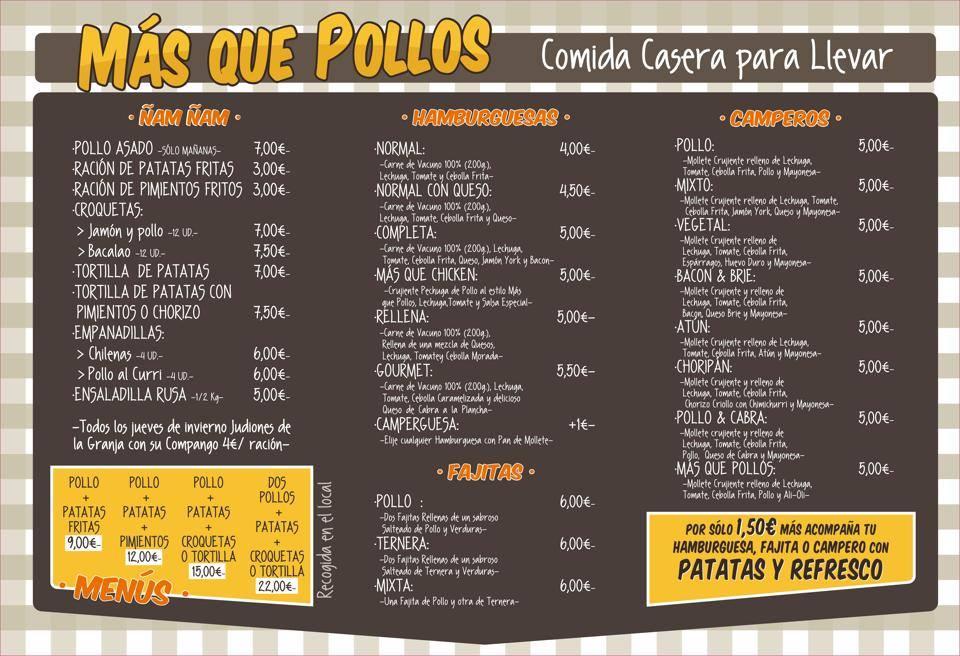 Menu at Más Que Pollos restaurant, Moralzarzal