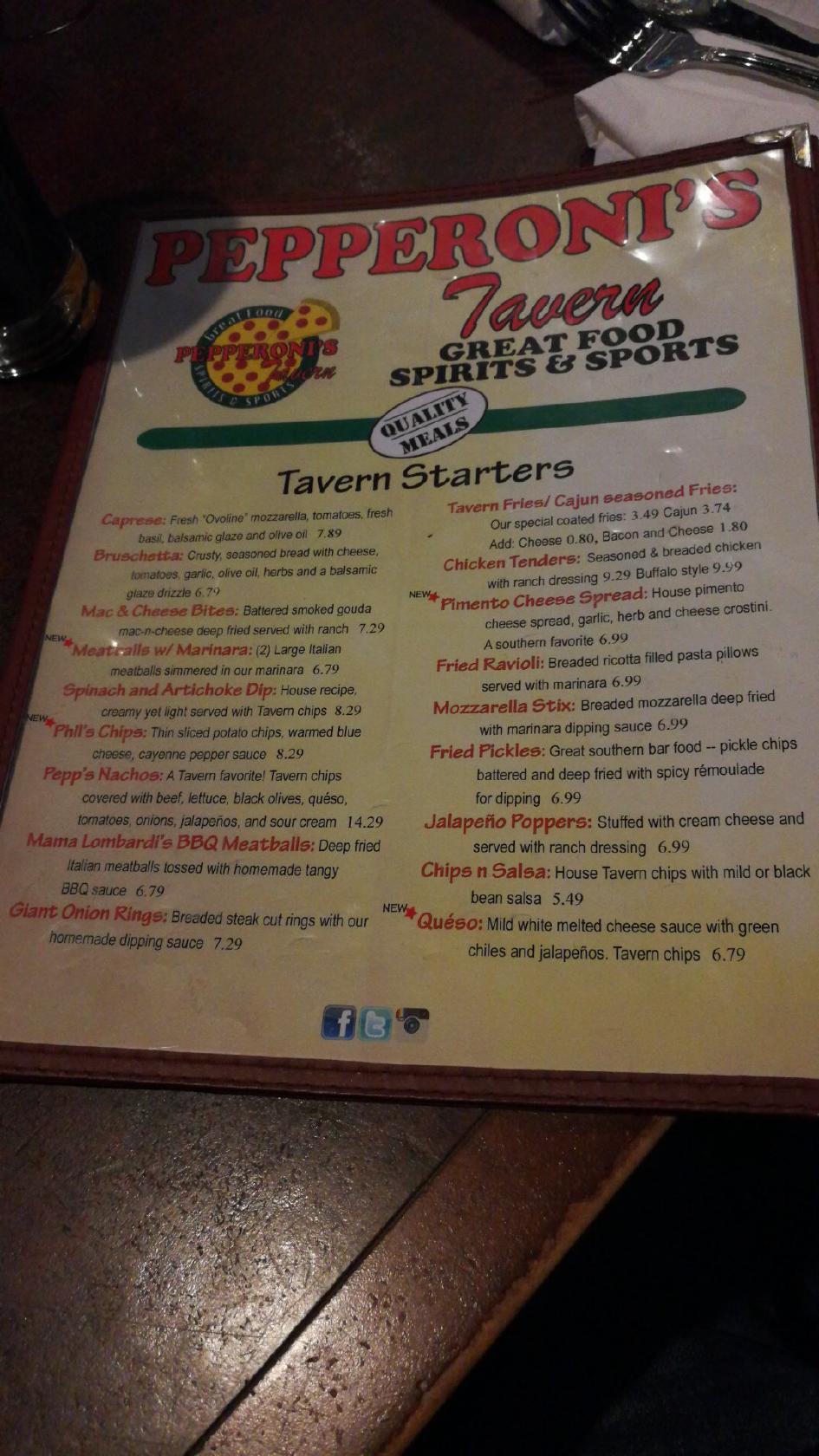 Menu at Pepperoni’s Tavern pub & bar, Alpharetta