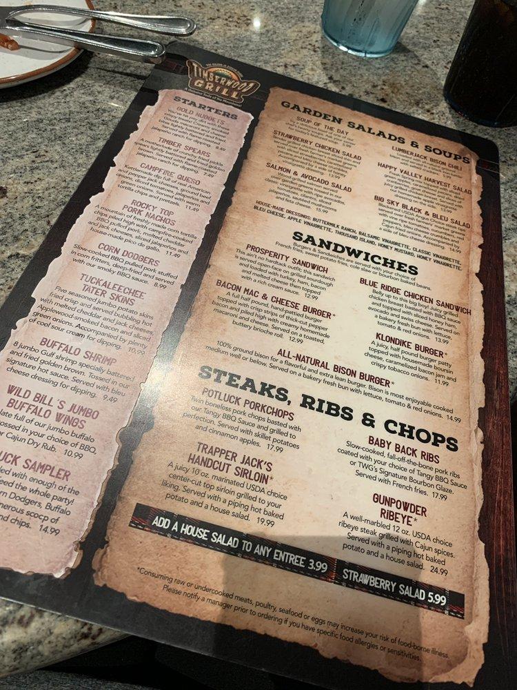 Menu at Timberwood Grill pub & bar, Pigeon