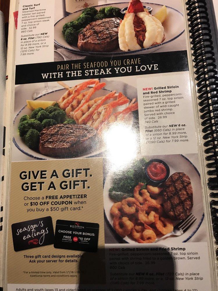 Menu at Red Lobster restaurant, Toronto, The Queensway