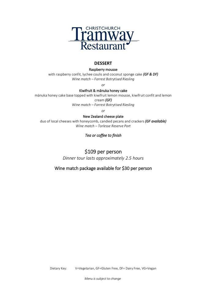Menu At Tramway Cafe, Christchurch