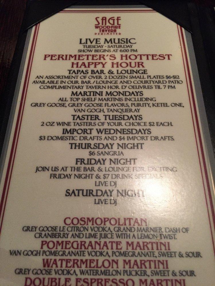 Menu at Sage Woodfire Tavern Perimeter pub & bar, Atlanta
