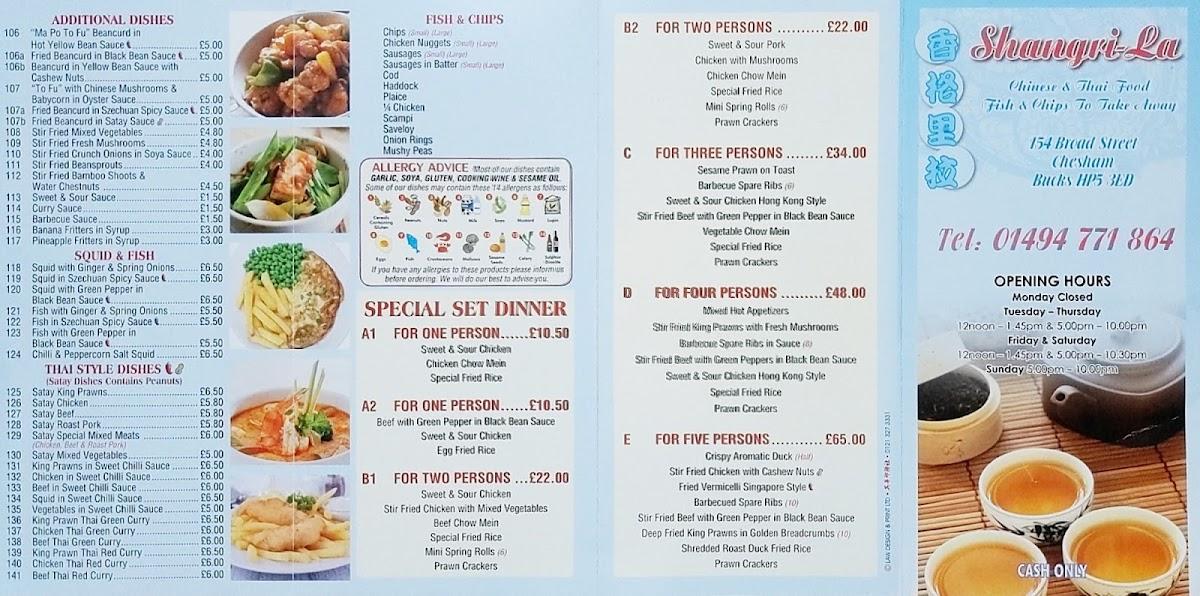 Menu at ShangriLa fast food, Chesham