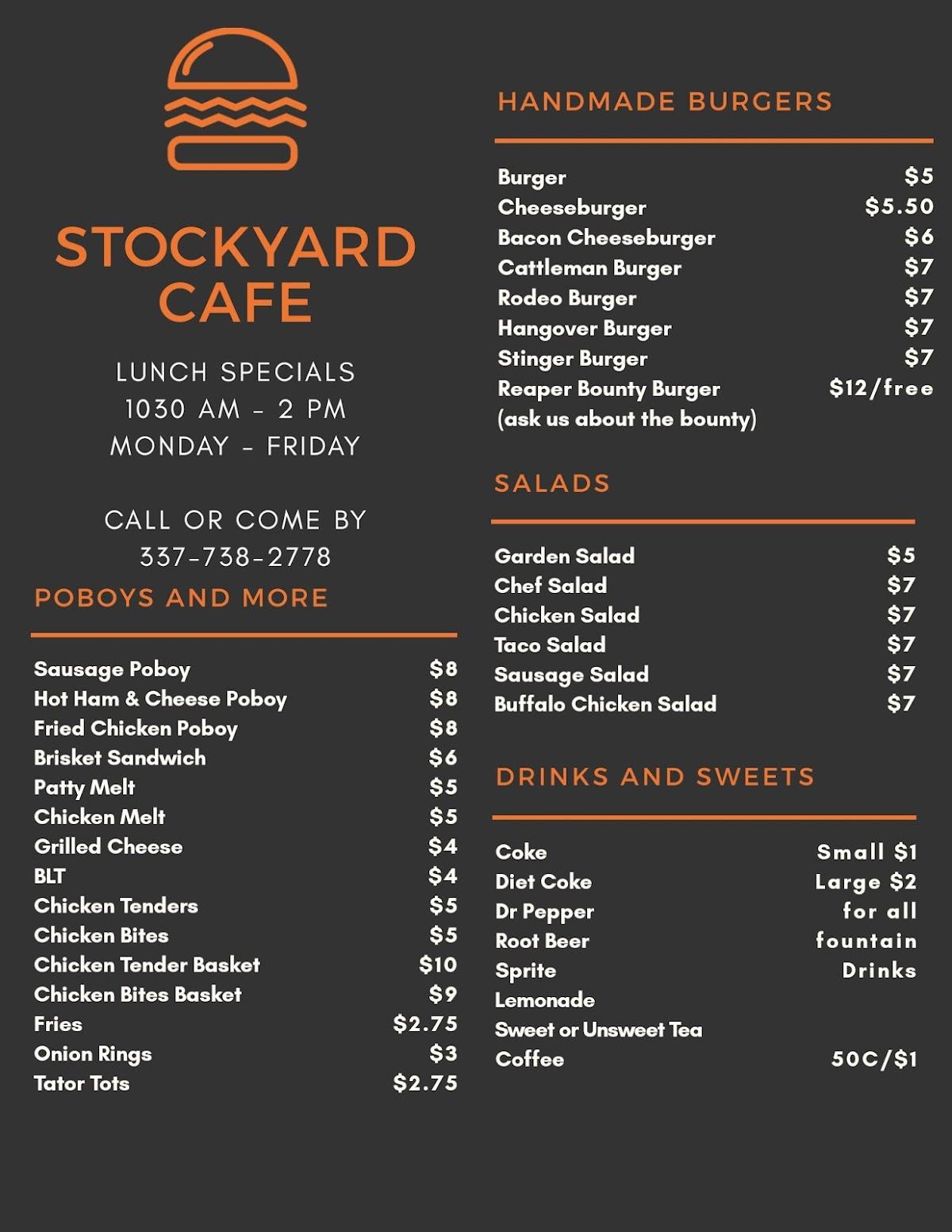 Menu at Stockyard Cafe, Kinder