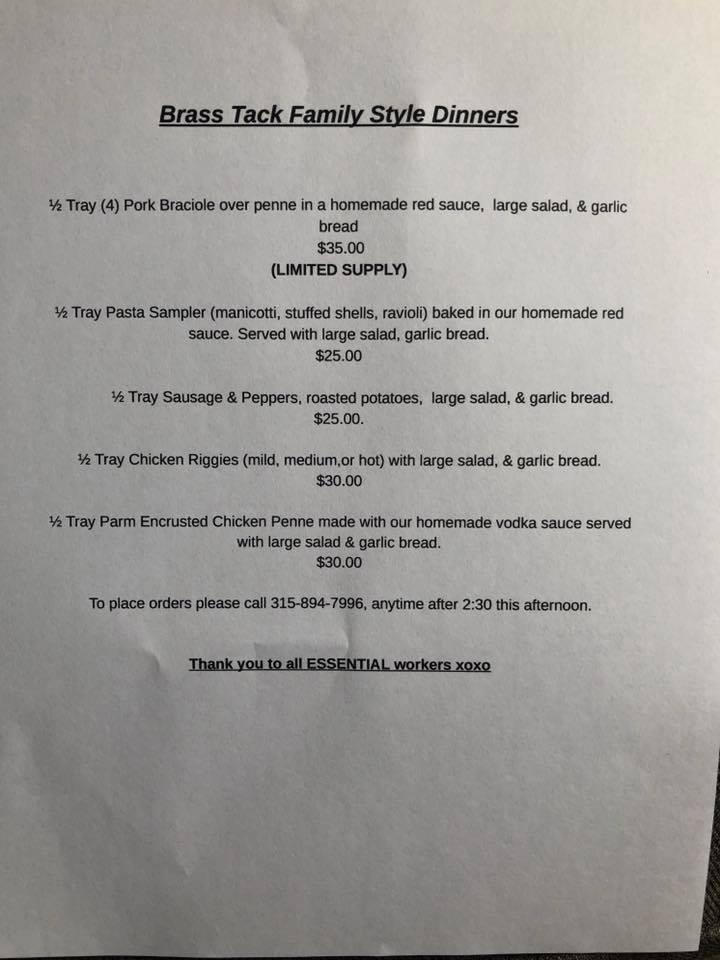 Menu at The Brass Tack restaurant, Frankfort