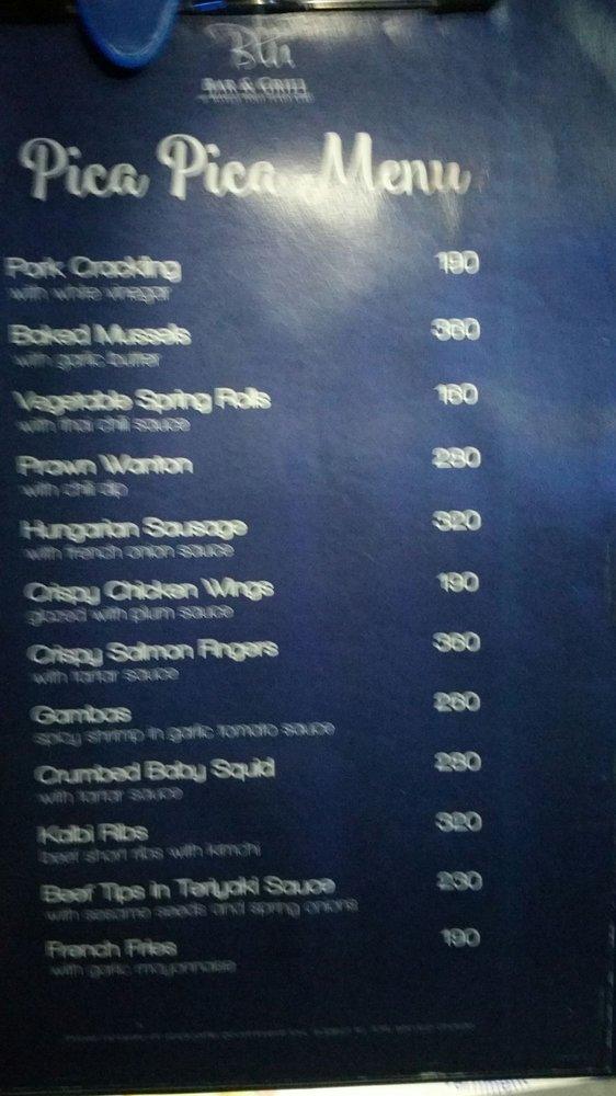Menu at Blu Bar & Grill, Cebu City, Marco Polo Plaza Cebu