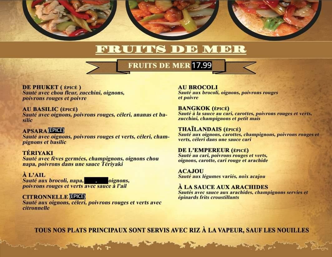 Menu au Rama d'Asie restaurant, SainteMarthesurleLac