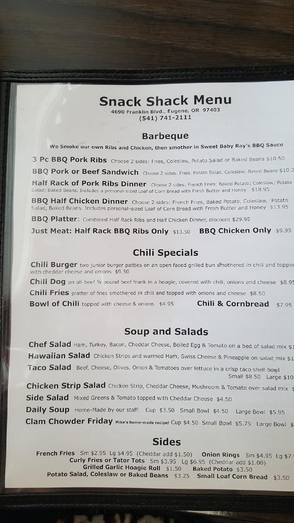 Menu At Snack Shack Restaurant Eugene menu-at-snack-shack-restaurant-eugene