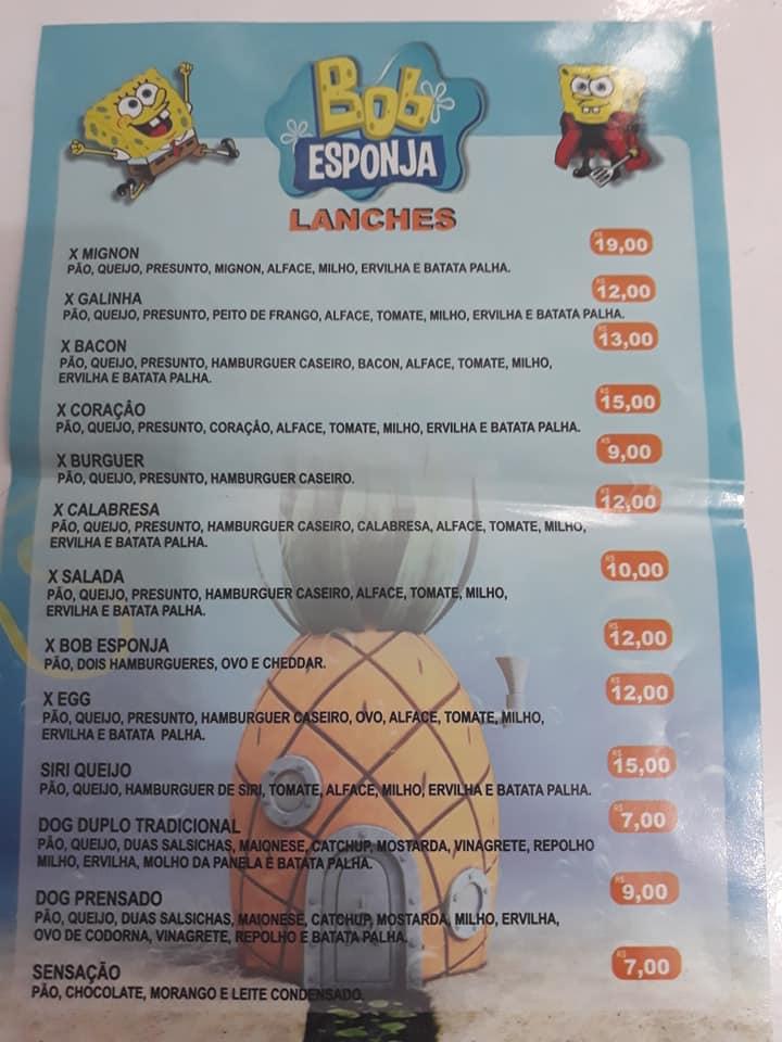 Bob Esponja Lanches cardápio