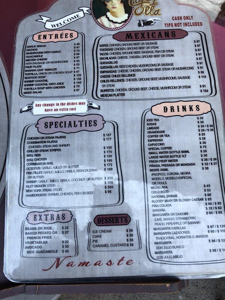 Menu at Café de Olla, Puerto Vallarta