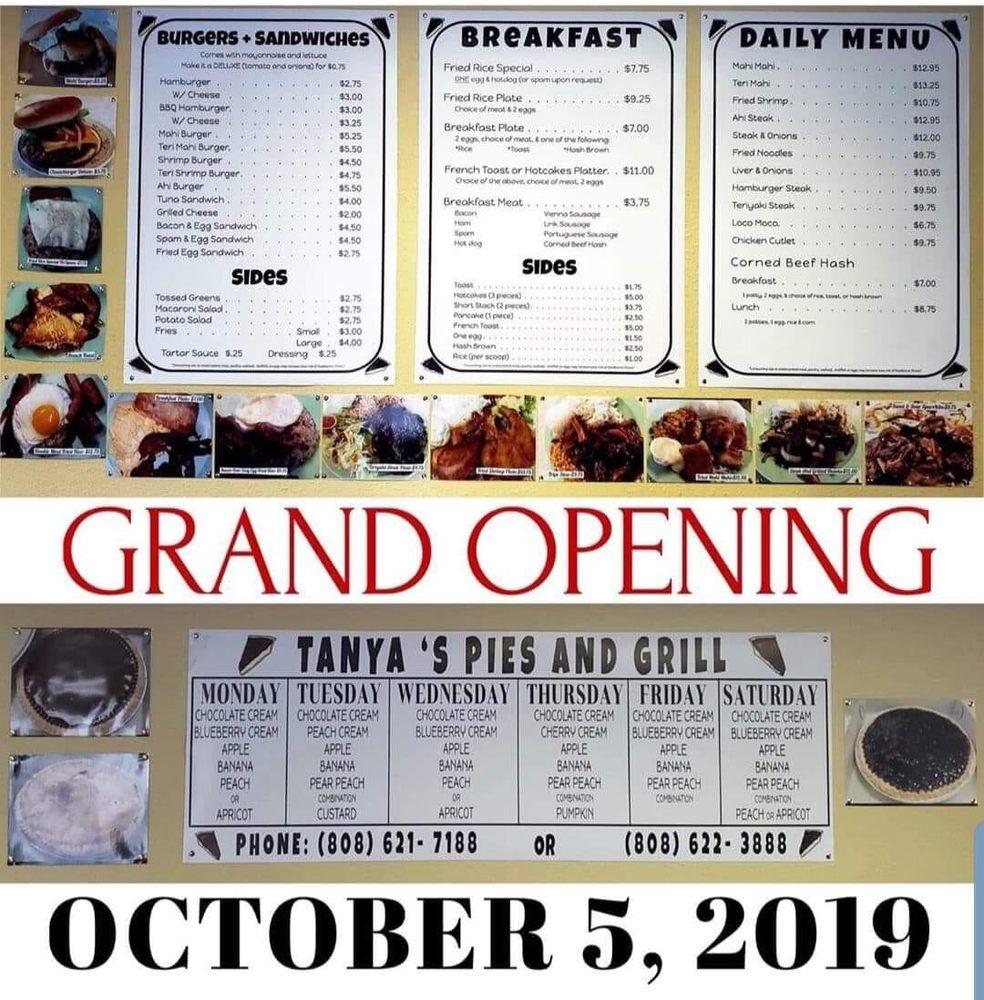 Menu at Tanya's Pies and Grill restaurant, Wahiawa