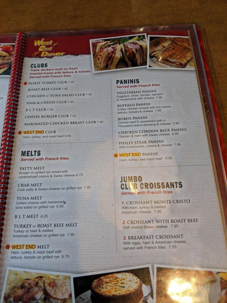 Menu at West End Diner restaurant, Brodheadsville, US209