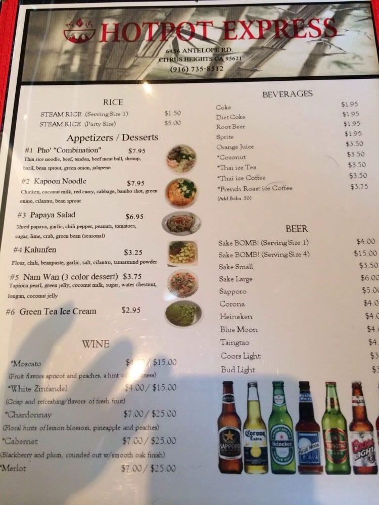 Menu at Hotpot Express restaurant, Citrus Heights