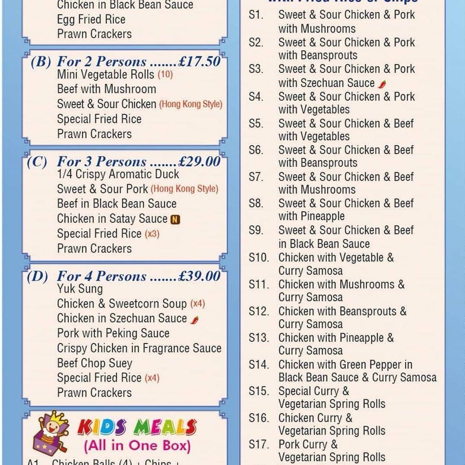 Menu at Mulan fast food, Kenilworth