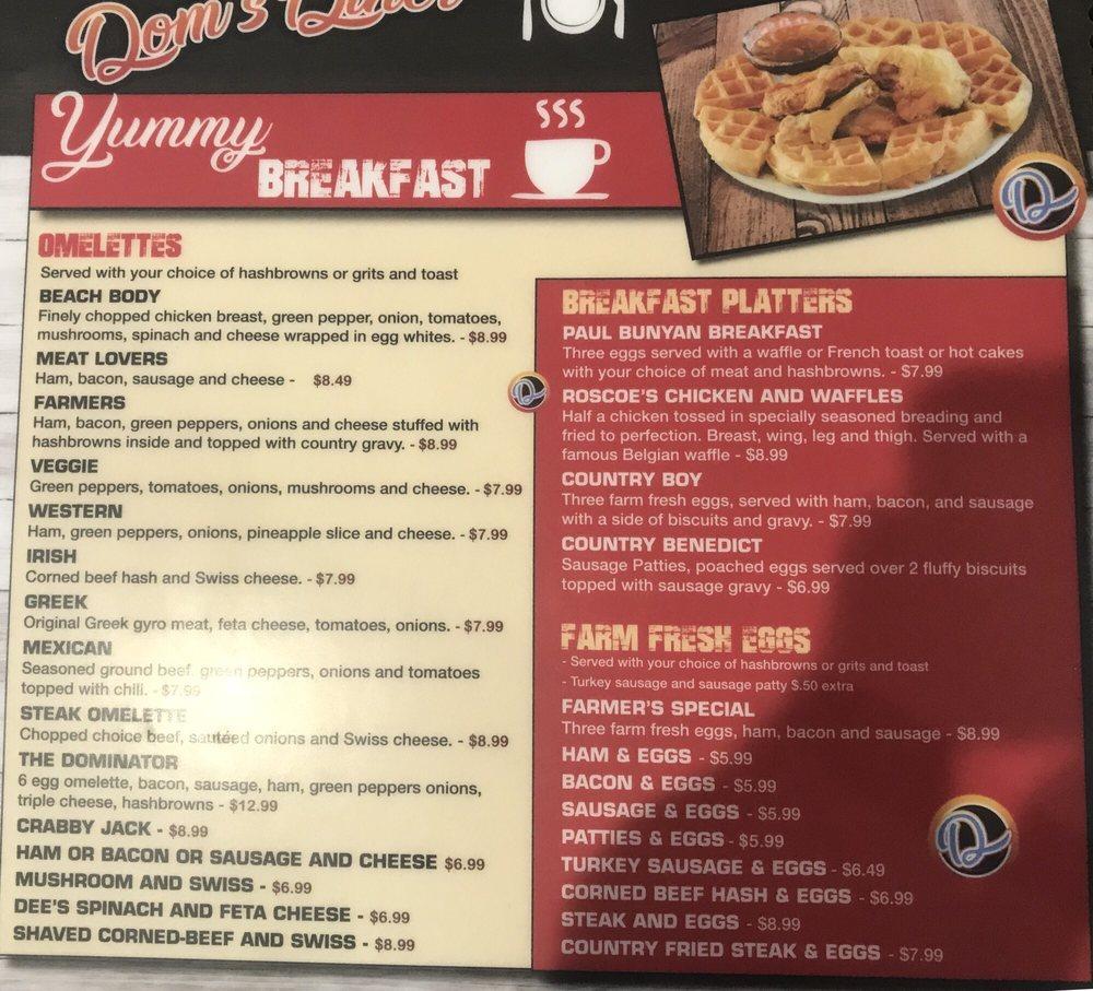 Menu at Dom's Diner restaurant, Flint