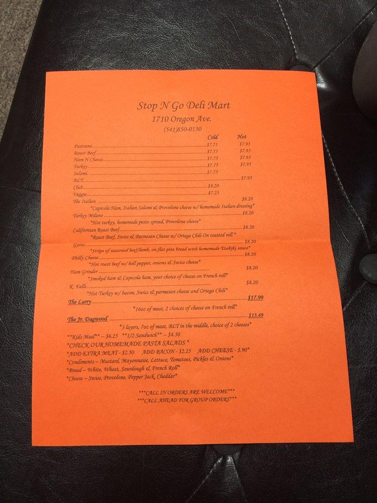 Menu at Stop and Go Deli Mart, Klamath Falls