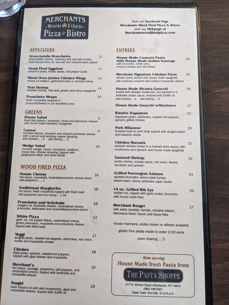 Menu at Merchants Wood Fired Pizza & Bistro pizzeria, Rochester
