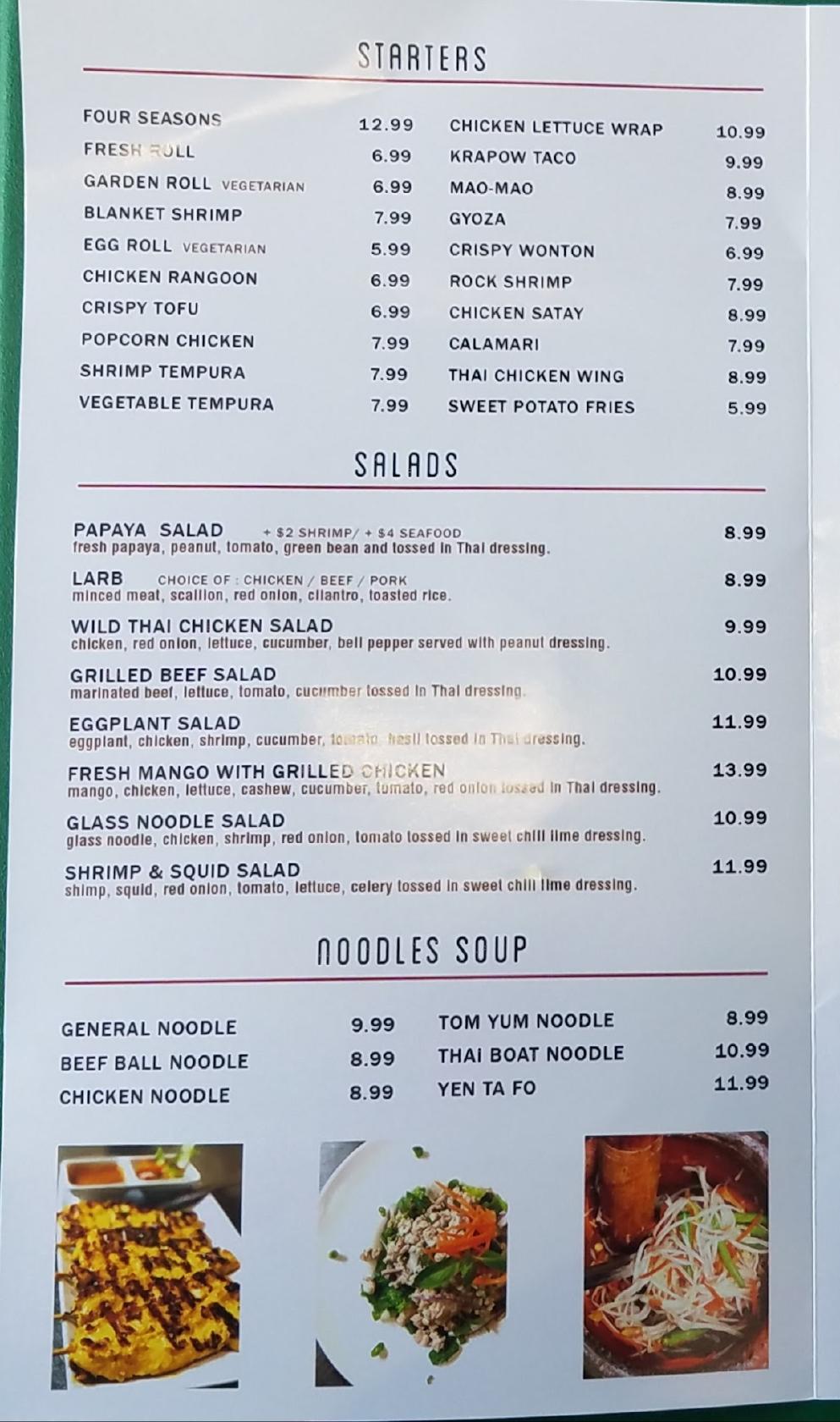 Carta del restaurante Rice & Spice Thai Cuisine, Moreno Valley