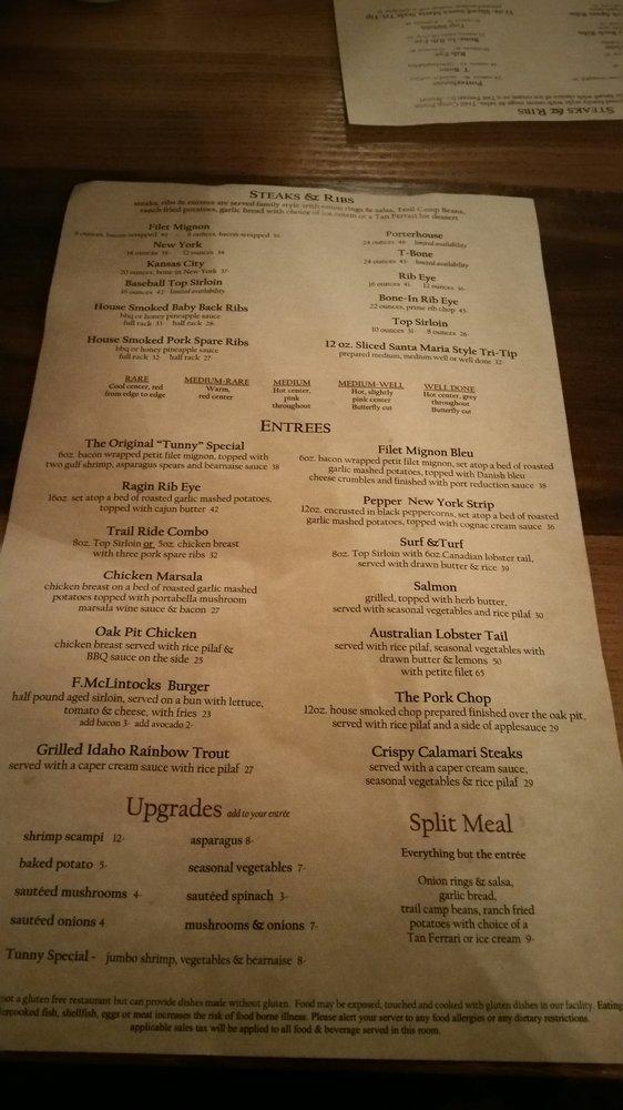 Menu at F. McLintocks Saloon and Dining House BBQ, Pismo Beach