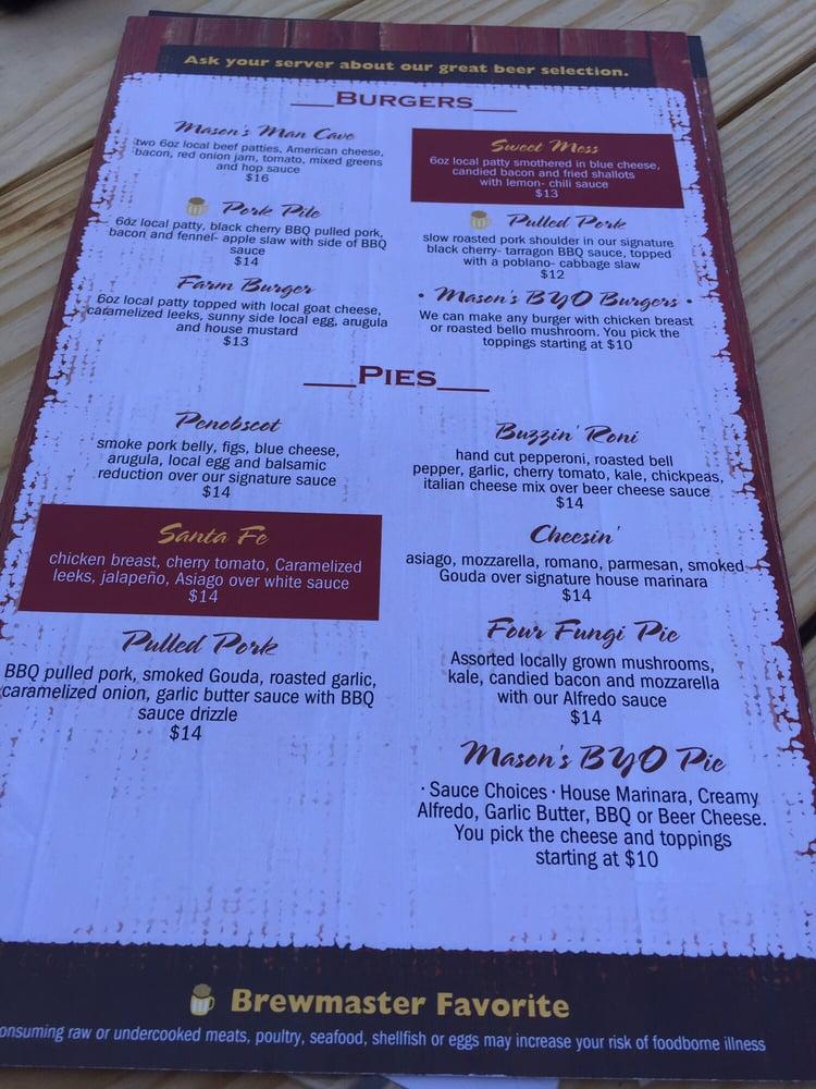 Menu at Mason's Brewing Company pub & bar, Brewer