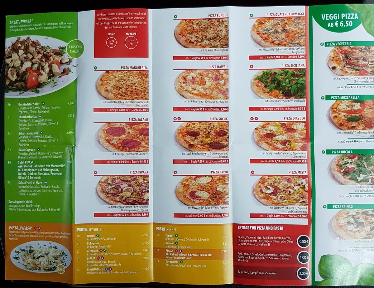 Speisekarte von PiPaSa Pizza Pasta Salat, Potsdam