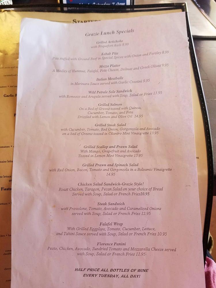 Menu at Grazie Restaurant, Novato