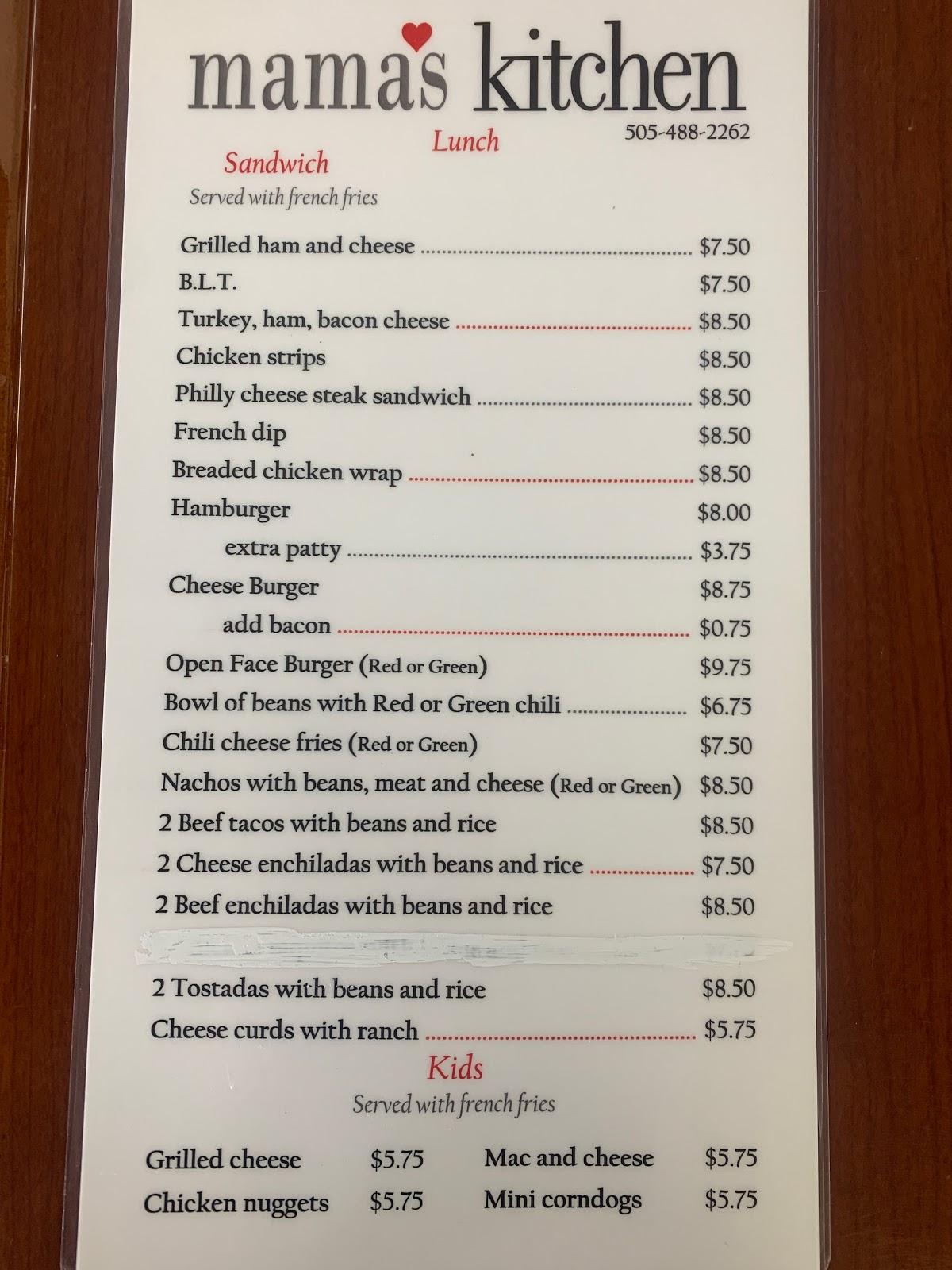 Menu At Mama s Kitchen Restaurant Gallup