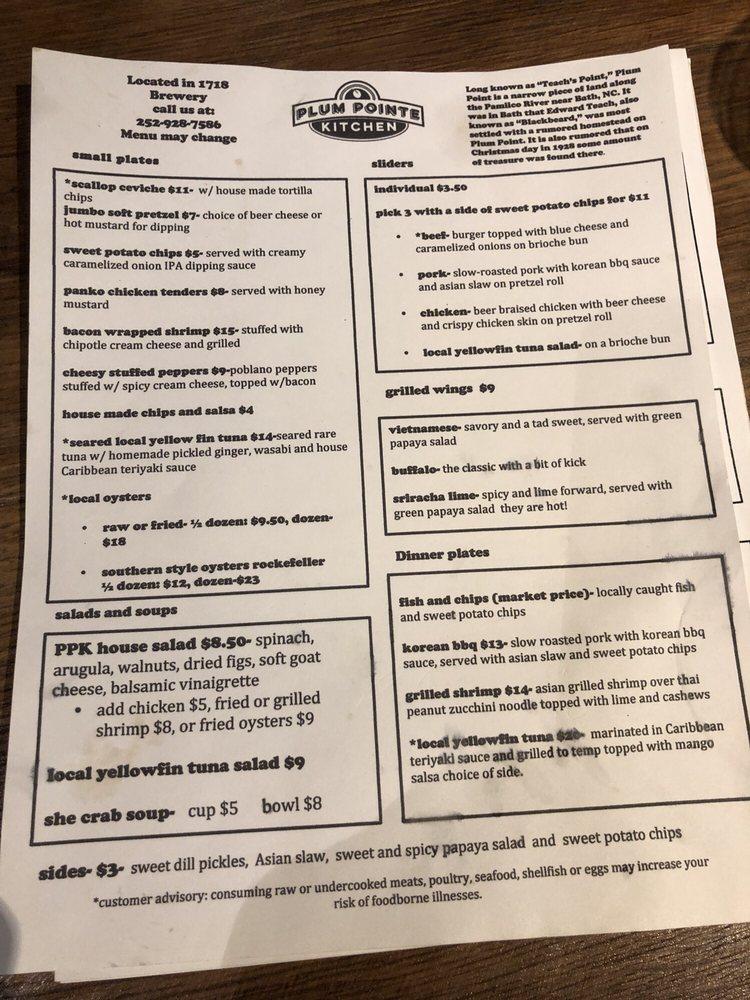 Menu at Plum Pointe Kitchen restaurant, Ocracoke