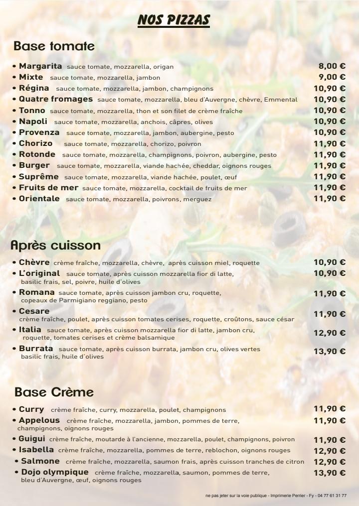 Menu au La rotonde pub et bar, Firminy