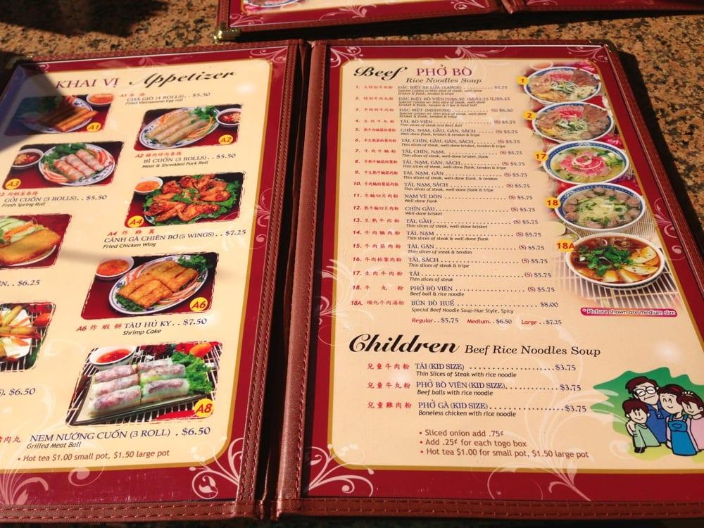 Menu at Pho Lee Hoa Phat restaurant, Vacaville