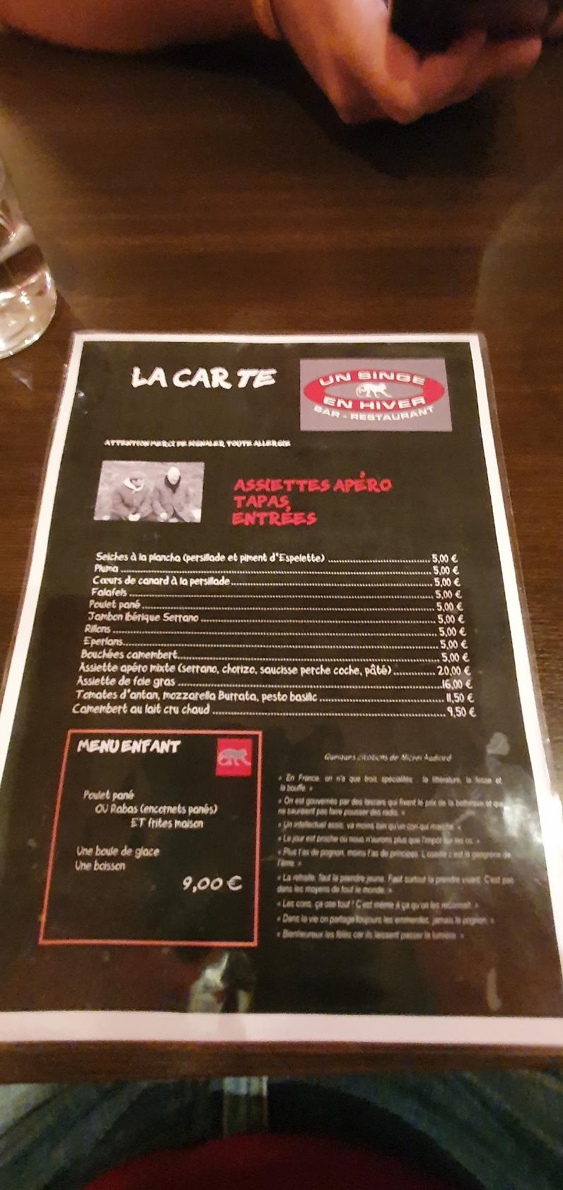 Menu at UN SINGE EN HIVER 40660 restaurant, MolietsetMaa
