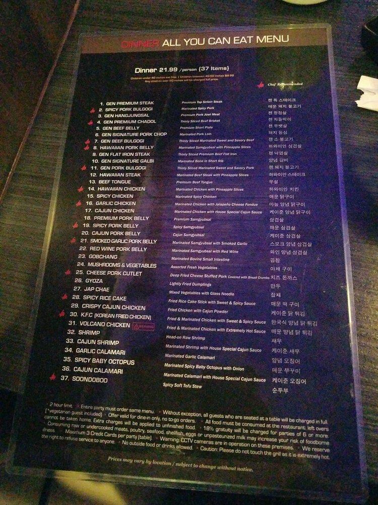 Carta de Gen Korean BBQ House, West Covina