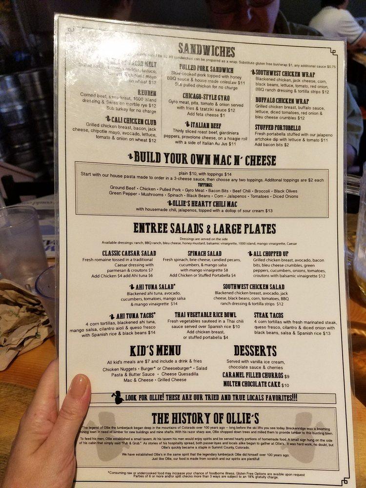 Menu at Ollie's Pub & Grub Breck, Breckenridge