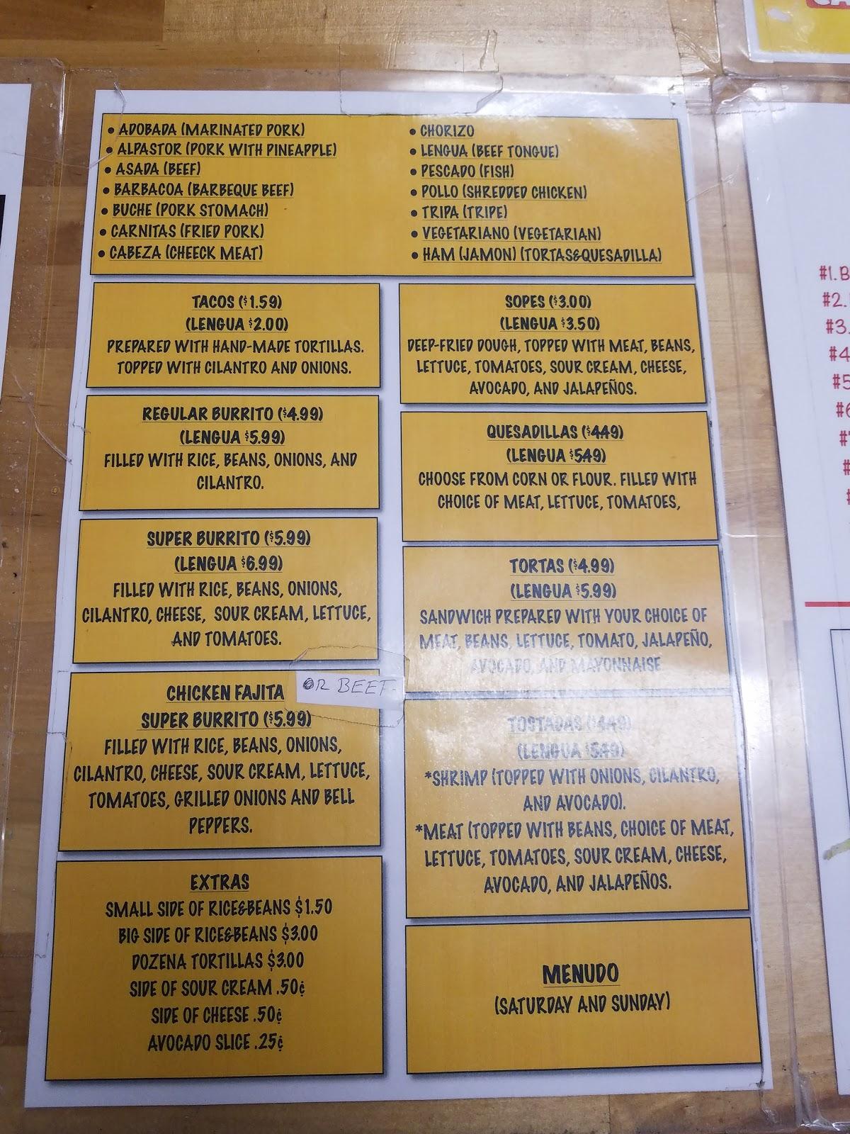 Carta del restaurante Tacos El Rey 2, Garden City