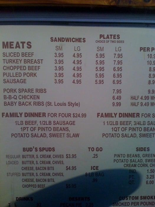 Menu at Fritze's BBQ & Catering, Boerne