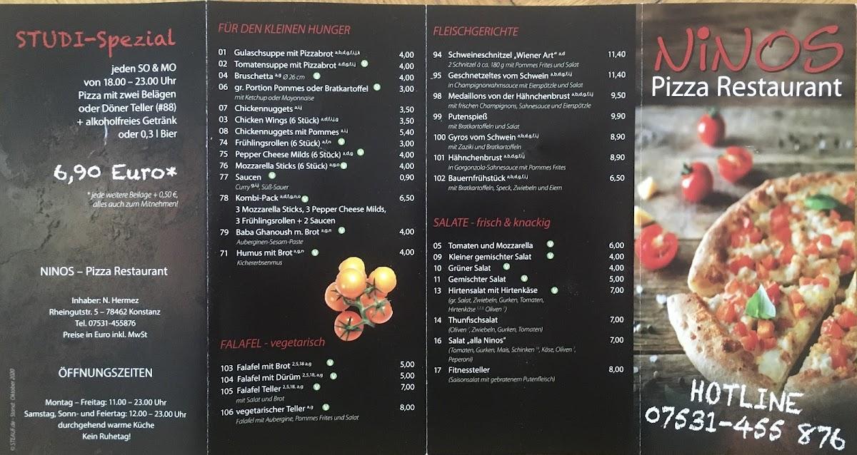 Speisekarte von Ninos Pizza Restaurant, Konstanz