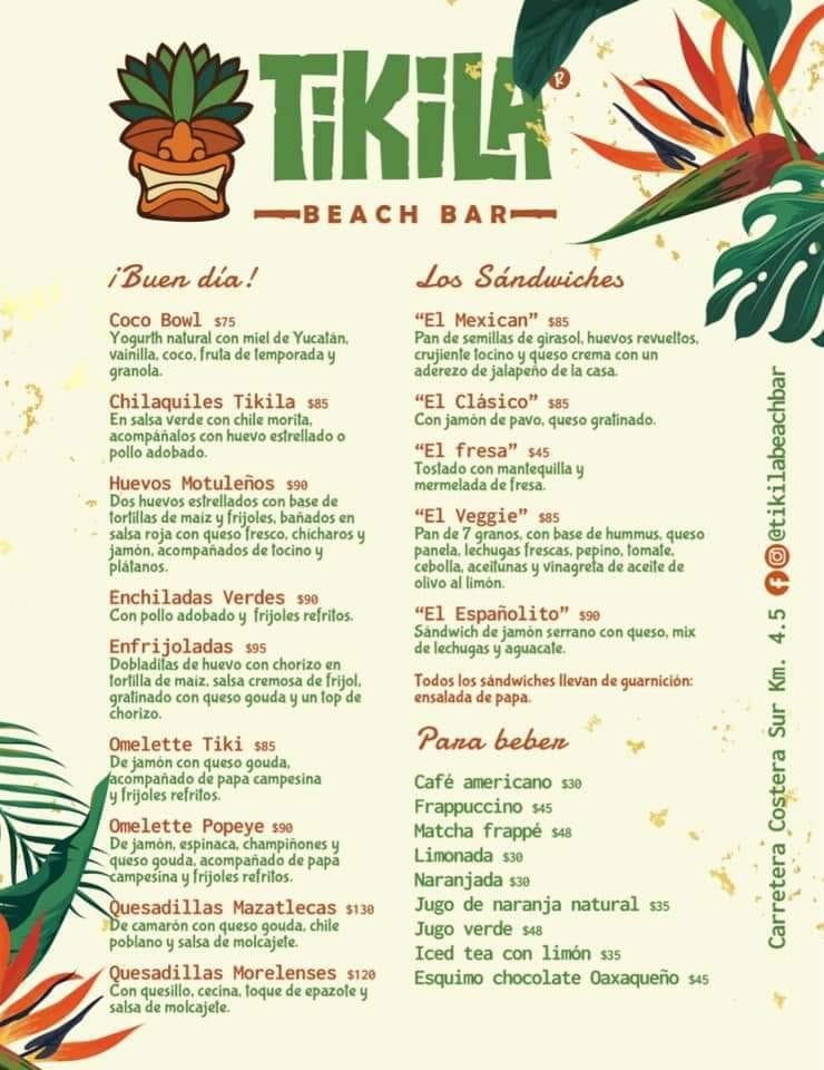 Menu at Tikila Bar, San Miguel de Cozumel